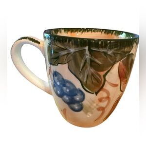 Coffee Mug Cup Handpainted Orange Green Blue Grapes Leaves Alco Collectible